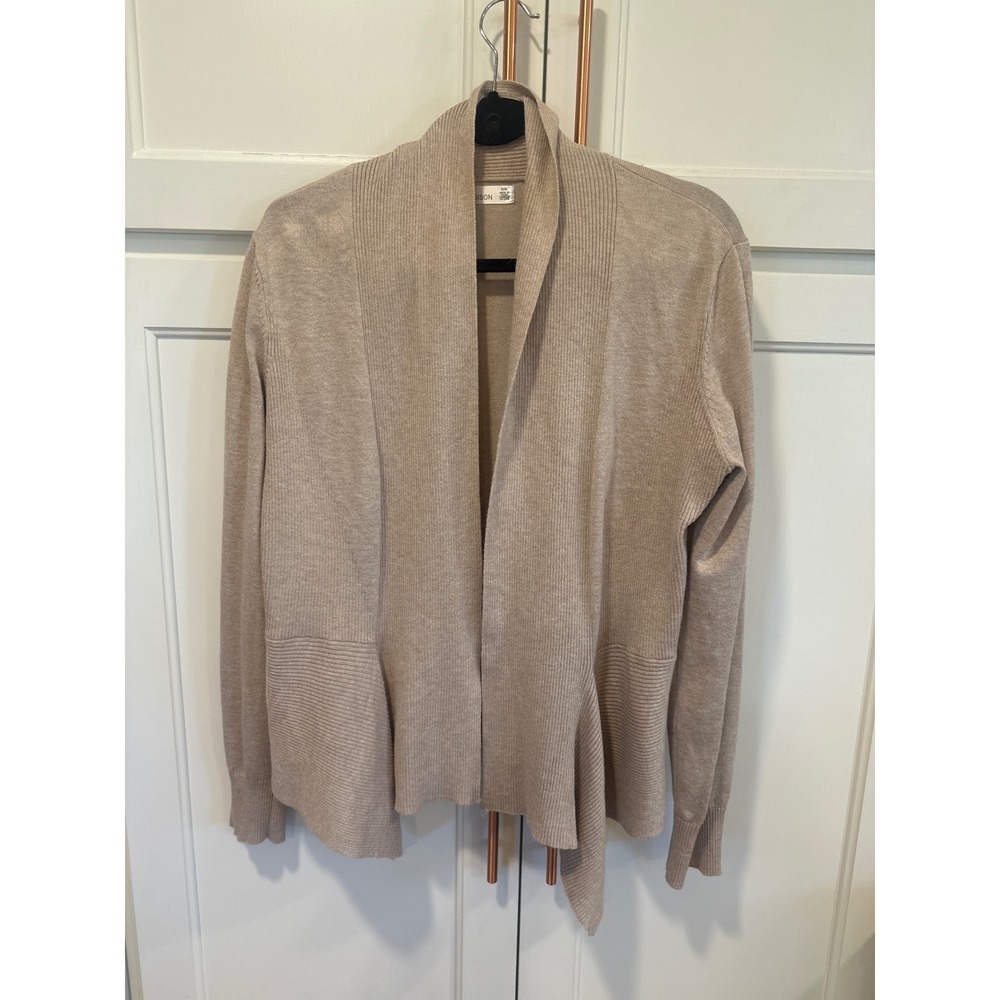 89th Madison boho Women Beige Draped Open Front Cardigan Sweater M Medium Ribbed